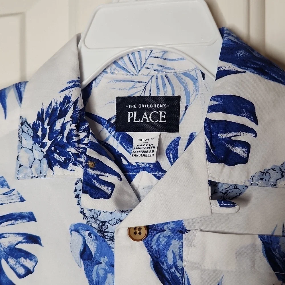 THE Children's Place Parrot Poplin Button Down Shirt 18-24M NWT